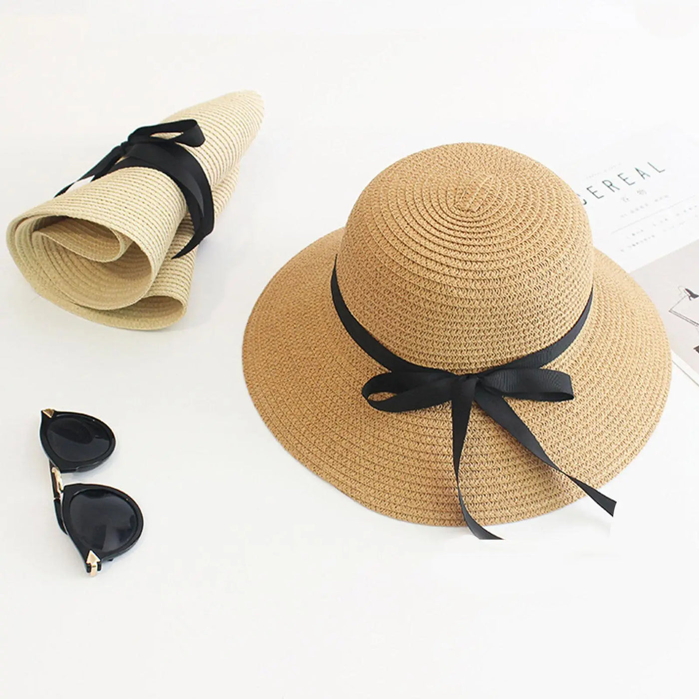 Womens Sun Straw Hat Wide Brim UPF 80 Summer Hat Foldable Packable